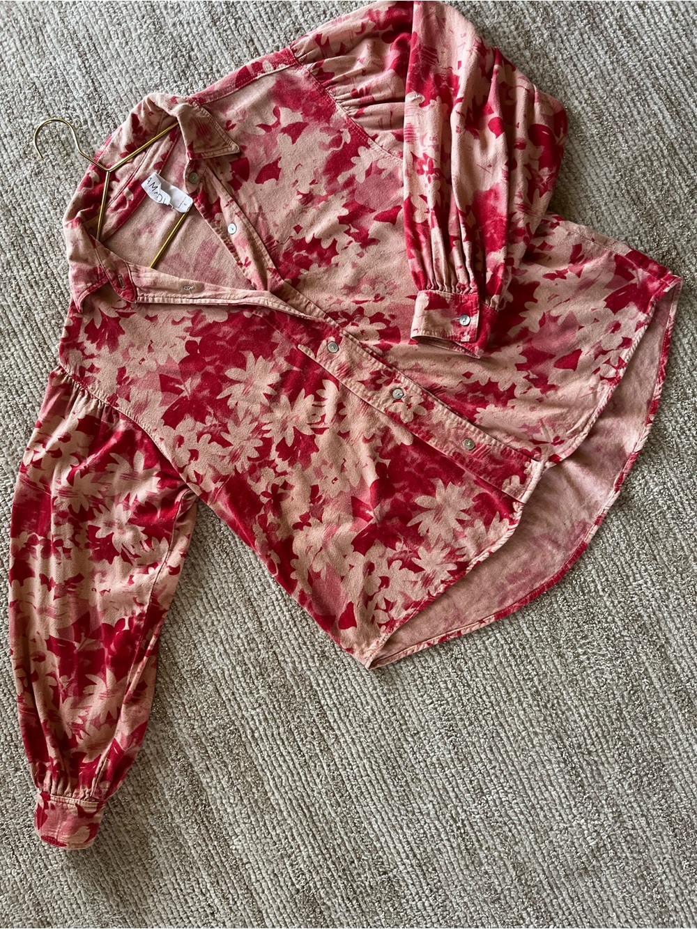 Button-Down Floral Blouse in Rose and Red